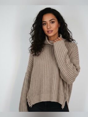 POL  Beige Turtleneck high neck Chunky Knit over side Sweater